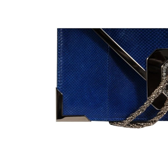 Marchesa Valentina Crystal Shoulder Bag Blue Snakeskin Leather  Python Silver - Picture 4 of 16